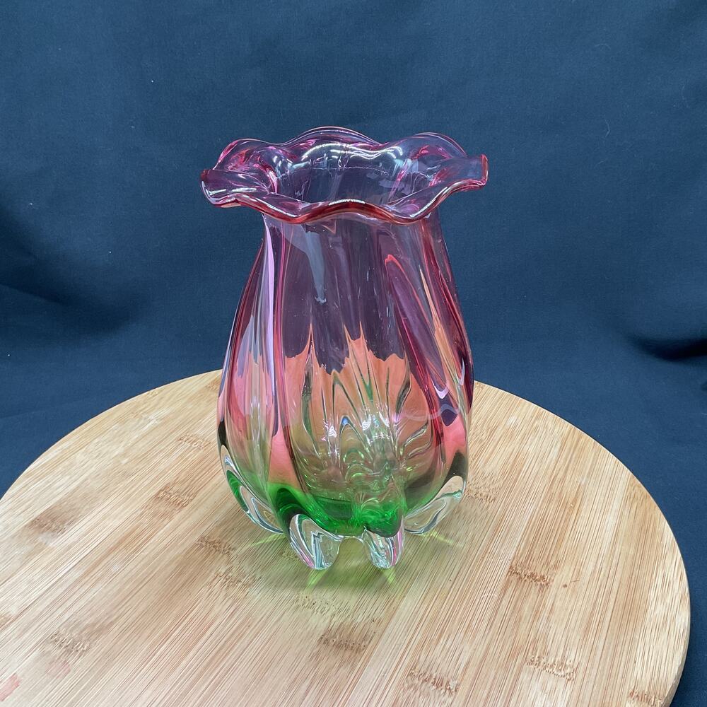 Vintage Teleflora Watermelon Vase Hand Blown 7in - Picture 5 of 14